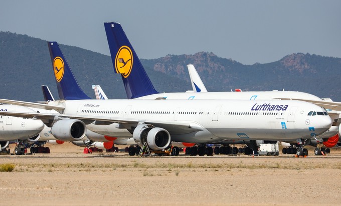 Die D-AIHV, hier beim ersten, Covid-bedingten Teruel-Aufenthalt 2020: Danach flog sie erneut für Lufthansa.