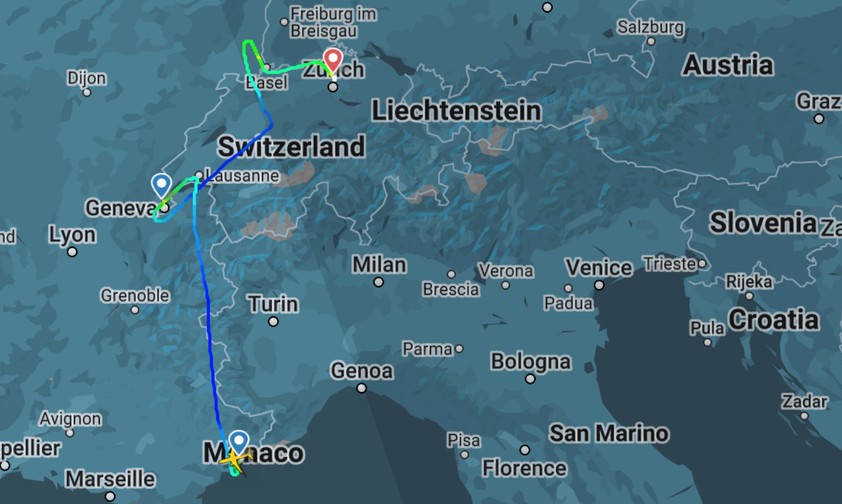 Der Flugverlauf: Landungen in Genf und Basel abgebrochen.