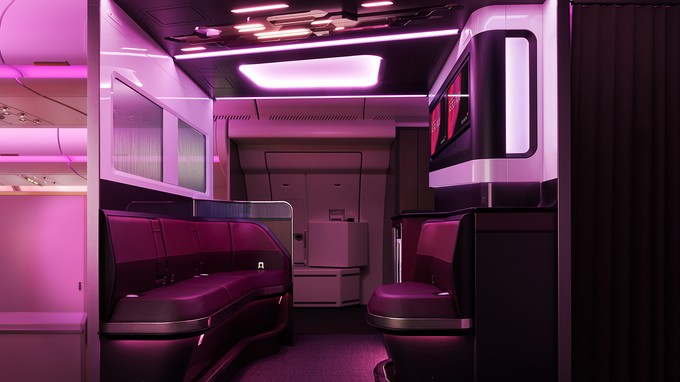 Die Lounge, genannt The Loft, stammt aus dem Design der A350-Kabine. Auch im A330 Neo wird es sie geben.