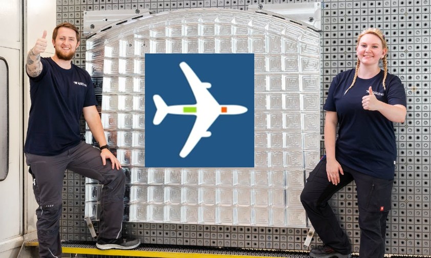 First part of the tank wall for the A321 XLR: The picture in the middle shows where the rear centre tank (green) is installed. Orange is an optional, smaller additional tank marked.