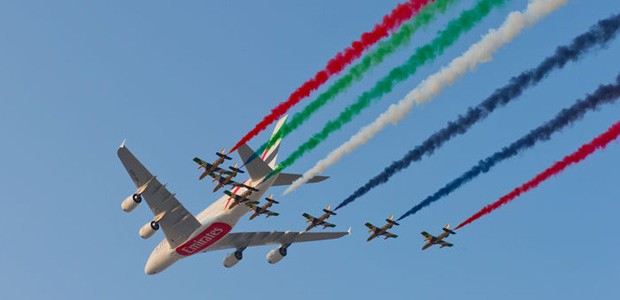 Airbus A380 von Emirates an der Dubai Air Show: Diese Airline glaubt weiter an den Superjumbo.