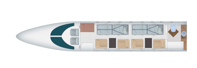 Learjet von Red Star Aviation. So sieht eine Belegung für zwei Isolationspatienten aus.