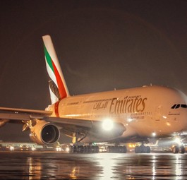 Airbus A380 von Emirates in Moskau, hier zu sehen 2016: Auch im Sommer 2022 noch aktiv.