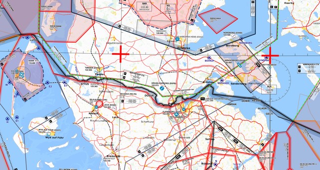 VFR Streckenkarten Dänemark: An der Grenze zu Deutschland soll ein Sperrgebiet entstehen.