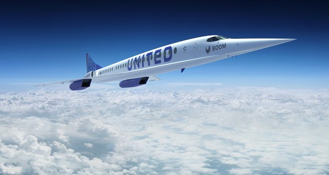 Boom Overture in den Farben von United: Newark - Frankfurt in vier Stunden.