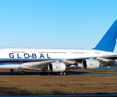 Airbus A380 von Global Airlines: Es geht vorwärts in Dresden.