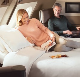 Die neue First-Class im A380 von Singapore Airlines: Die ersten beiden Suiten können in eine mit Doppelbett umgewandelt werden.