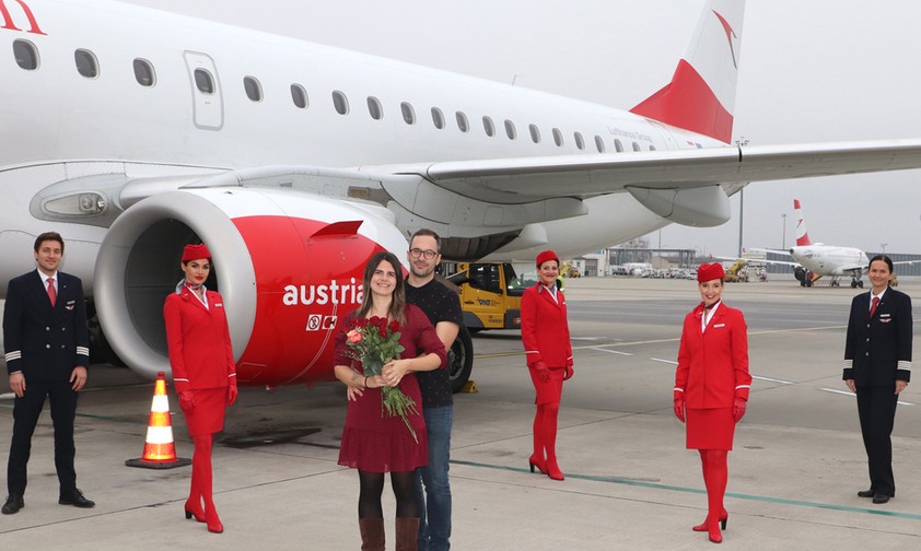 Peter U., Nina M. und die AUA-Crew: Im Sommer wird geheiratet.