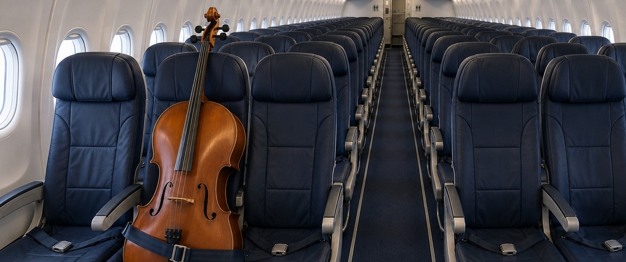 Cello im Flugzeug (Symbolbild): Es wird wohl immer noch einen Sitz brauchen. 