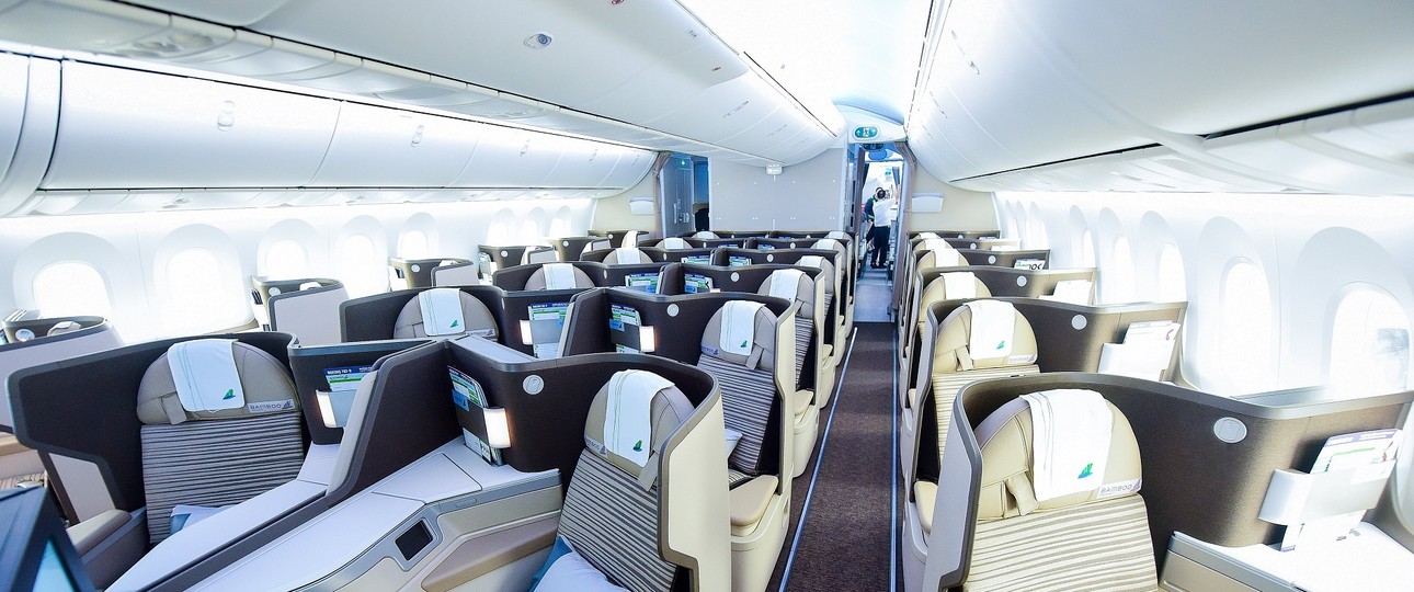 Business Class eines Dreamliners von Bamboo Airways: Bald nach München unterwegs.