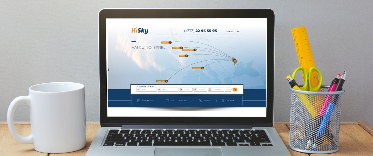 Webseite von Hi Sky: Flüge zu sechs Zielen ab Juli.