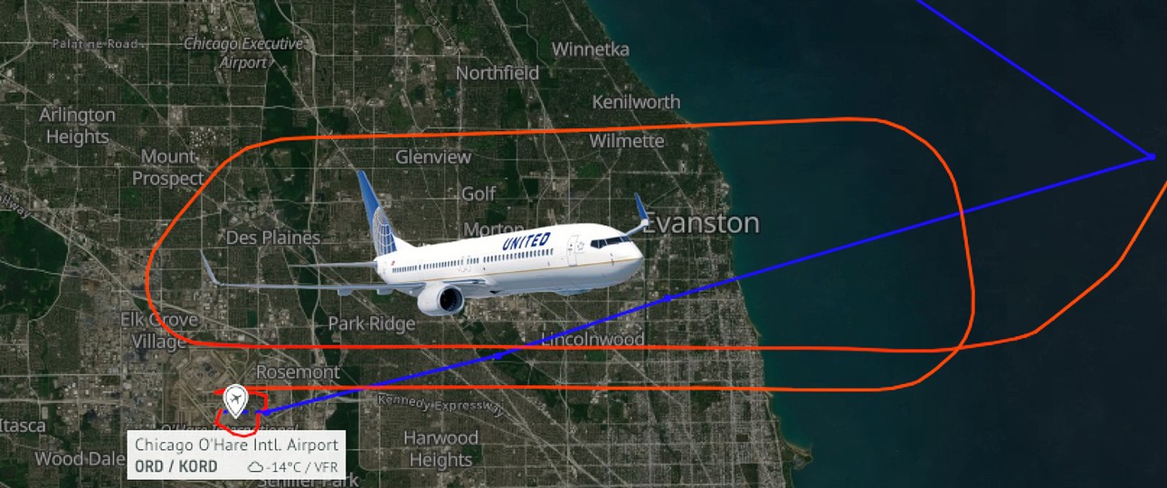 Boeing 737 von United und das Ende des Flugverlaufs von Flug UA1857 am 12. Dezember 2024: Am Ende auf anderer Piste gelandet.