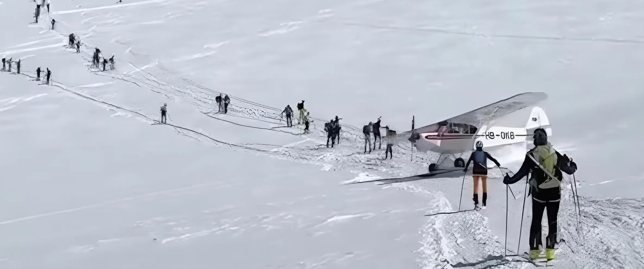 Der heikle Moment: Die Piper Supercub fährt durch die Teilnehmerinnen und Teilnehmer.