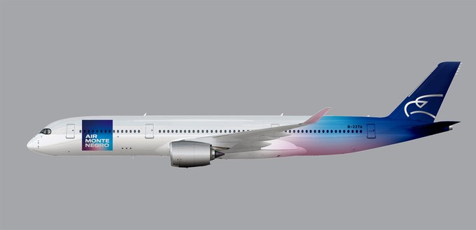 Und so werden die Flugzeuge von Air Montenegro aussehen. Der Designer wählte zur Illustration einen Airbus A350, die Fluglinie wird mit Embraer E195 fliegen.