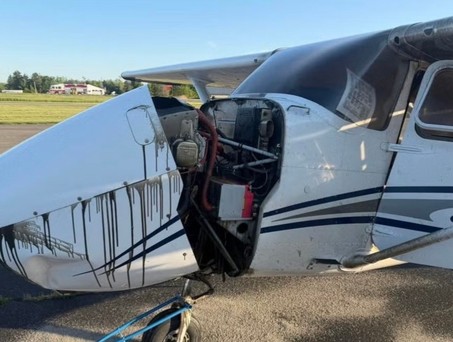 Die Cessna 172 nach der Landung: Der Propeller fehlt.