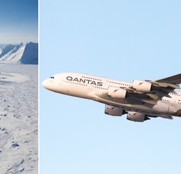 Antarktis und Airbus A380 von Qantas: Chancen auf einen ganz besonderen Ausblick.