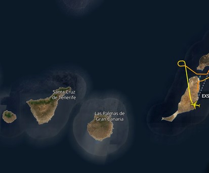 Die Kanarischen Inseln und der Flugverlauf von Jet2s G-JZDC: Zweiter erfolgloser Versuche, auf Lanzarote zu landen.