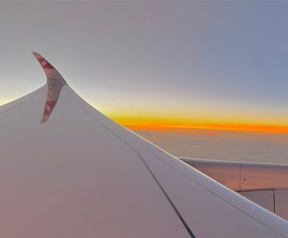 Der Sonnenaufgang auf dem ersten Flug des Airbus A350 von Swiss: Naturschauspiel über dem Piemont.