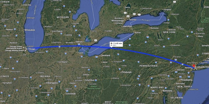 Platz 7: Chicago - New York. 127 Flüge pro Tag