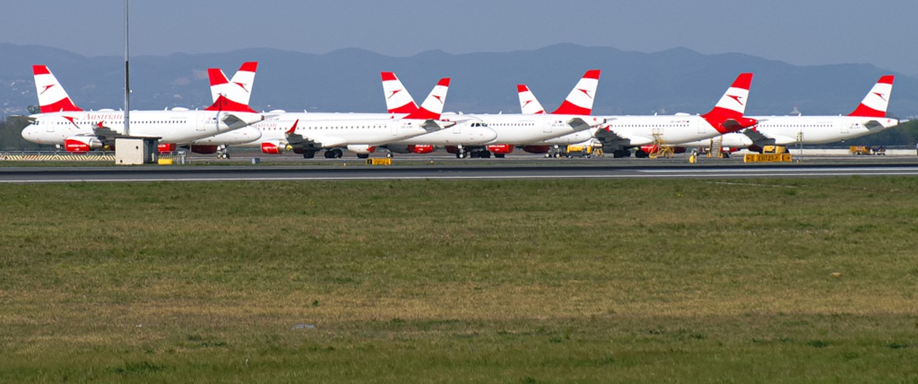 Geparkte Flugzeuge von AUA in Wien: Momentan beträgt die Kapazität nur 15 Prozent.