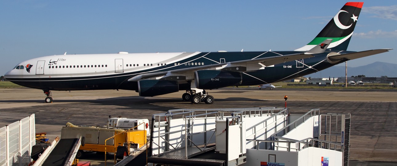 Airbus A340 mit der Kennung 5A-ONE im April 2017 in Perpignan: Gehörte einst Gaddafi.