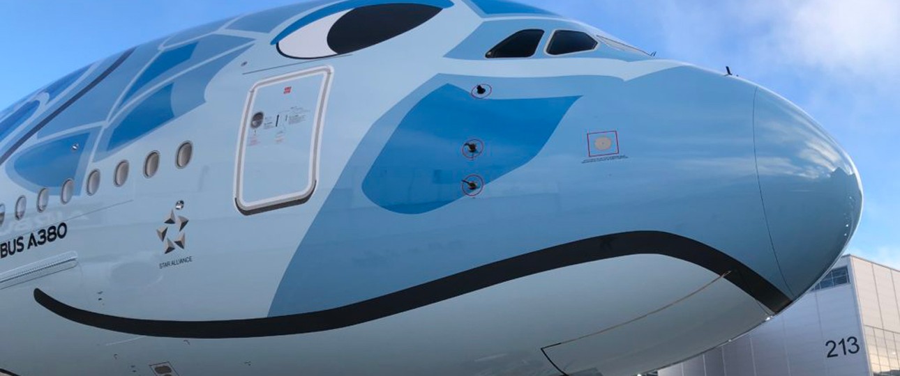 Wache Augen: Der erste Airbus A380 von ANA All Nippon Airways trägt wie die anderen beiden Exemplare ein Motiv mit Meeresschildkröten.