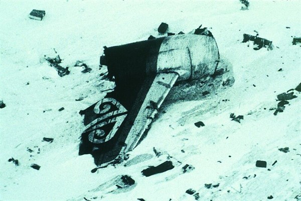 Symbol eines tragischen Unglücks: Das Leitwerk im Schnee der Antarktis.