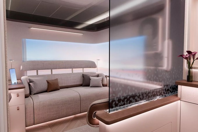Airbus' First-Class-Konzept für den A350-1000: Der Herzstück ist die Master Suite, deren zwei Sofas ...