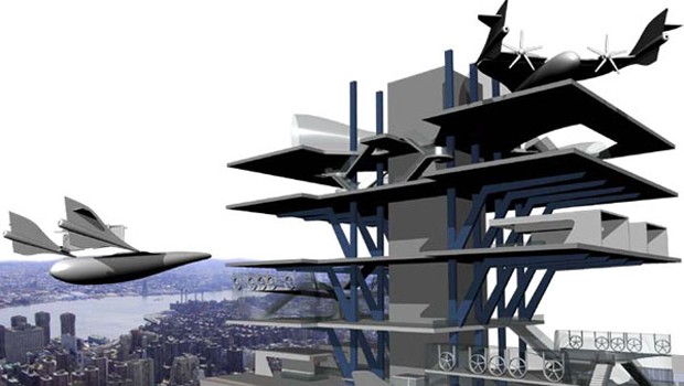 Sehr futuristisch, aber nicht ganz undenkbar ist dieser Flughafen für Privatflugzeuge. Dritter Rang von Alexander Nevarez.