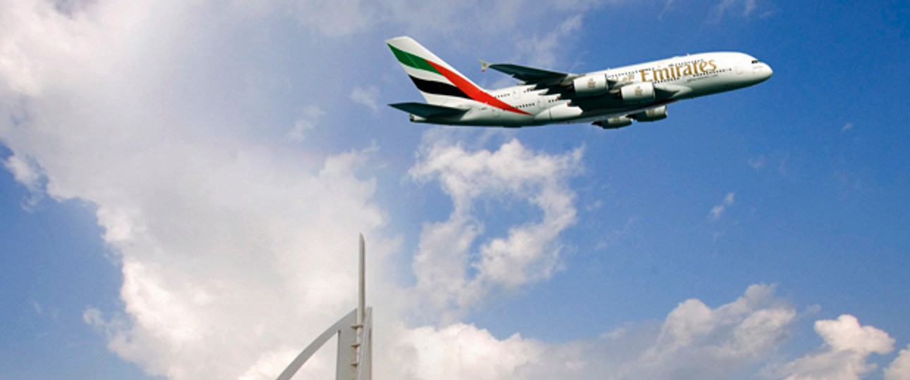 Ein A380 von Emirates beim Abflug in Dubai: Vorwärts Richtung Spanien und Portugal.