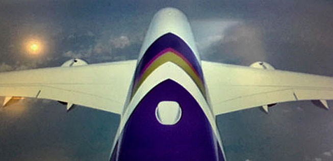 A350 von Thai Airways aus Sicht der Außenkamera: Der Flieger ist bei Passagieren beliebt.