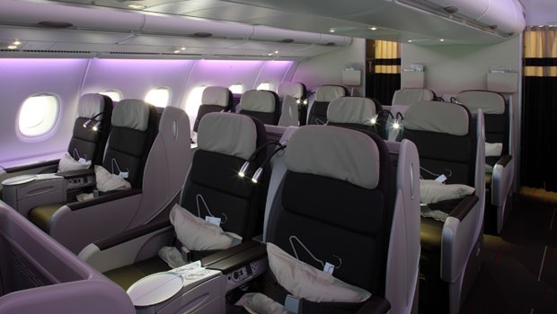 Nur zwei Airlines bieten die Zwischenklasse momentan im A380 an. Unter anderem Air France - hier die Business Class.