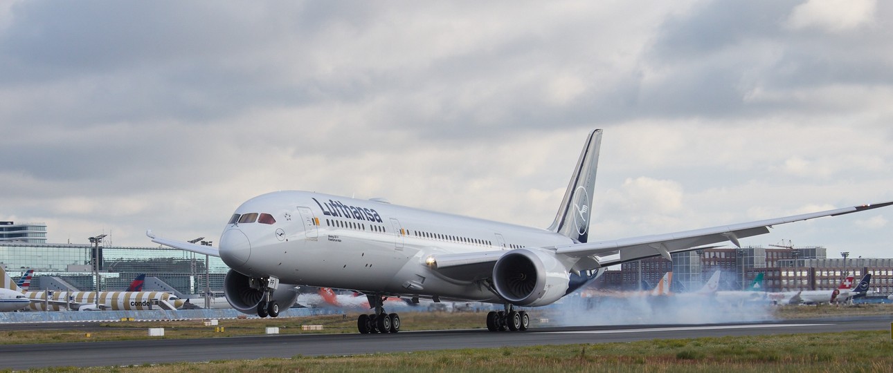 Lufthansas erste Boeing 787 mit Allegris-Kabine: Etliche Business-Class-Sitze noch geblockt.