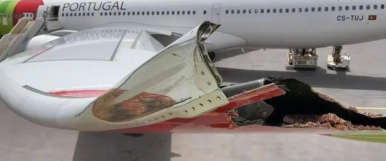 Ratsch und weg: Die beschädigte Flügelspitze des Airbus A330 Neo.