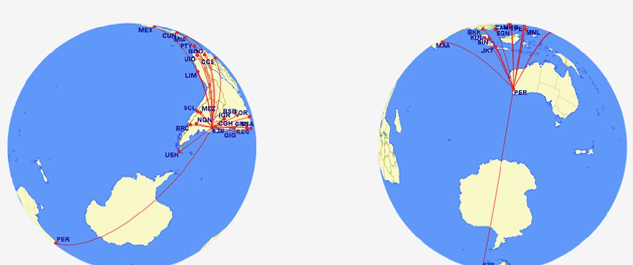 Screenshot von der Webseite der argentinische Handelskammer in Australien: So wirbt sie für die Route von Buenos Aires über Perth nach Asien.