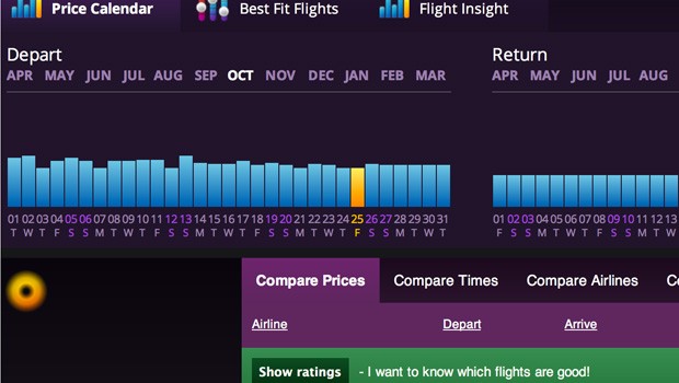 Die normale Flugsuche bietet oben bei gewissen Flügen die Auswahl Flight Insight.