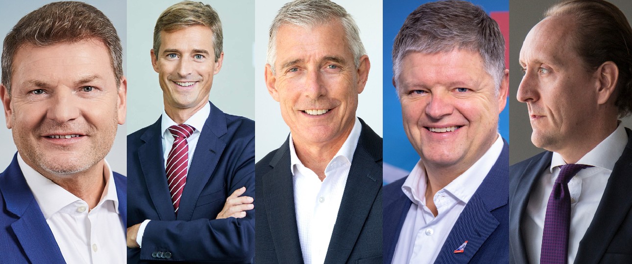 Jens Bischof (Eurowings), Max Kownatzki (Sun Express), Greg Foran (Air New Zealand), Jacob Schram (Norwegian), Dieter Vranckx (Brussels Airlines).