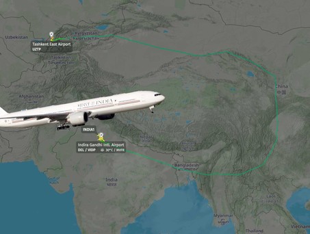 Air India One Flugverlauf nach Tashkent: Indiens Premierminister musste einen großen Umweg nehmen.