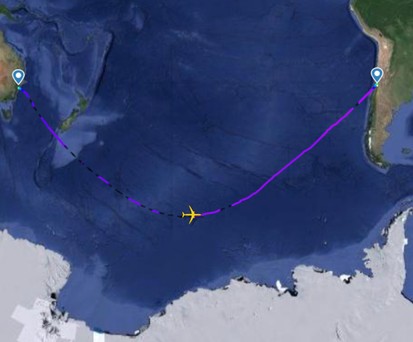 Qantas-Flug QF27 von Sydney nach Santiago de Chile am 16. April 2024: Manchmal geht es auch näher an die Antarktis heran.