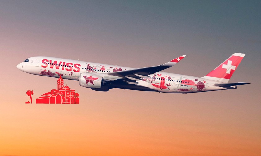 Die Wanderlust-Lackierung auf dem Airbus A350 von Swiss: Neckisches Detail.