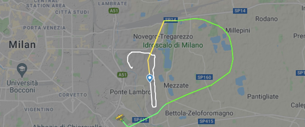 Flugverlauf bei Flightradar24: Absturz nahe Linate.