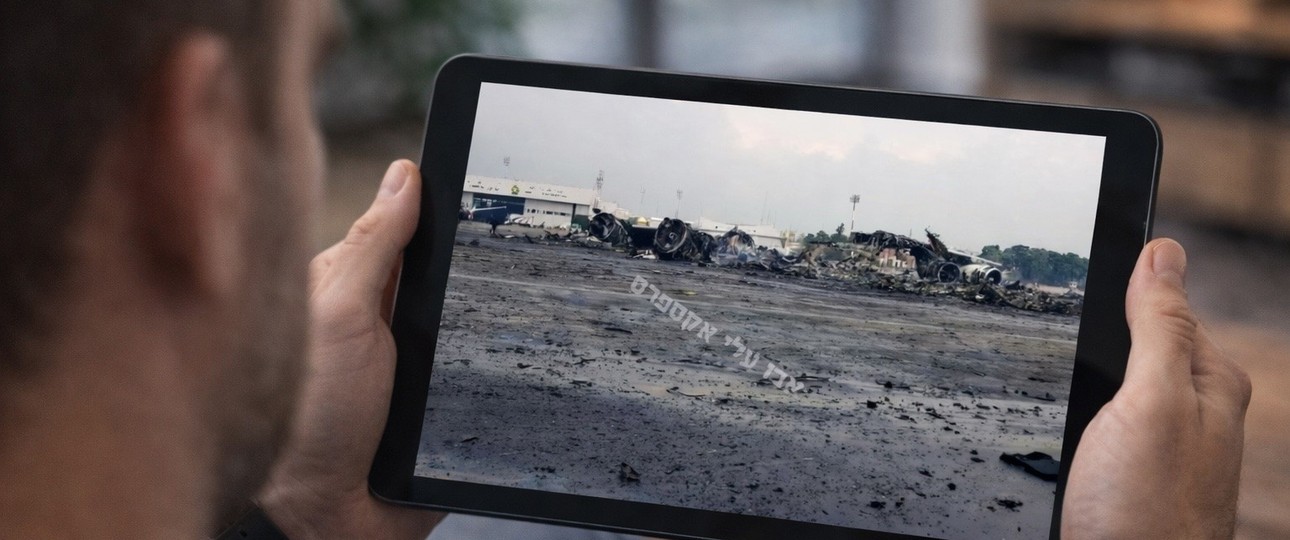 Das Bild, das angeblich den zerstörten Airbus A340 von Mahan Air zeigt: Lässt sich nicht unabhängig verifizieren.