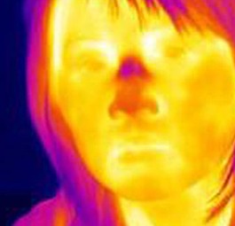 Die Kamera untersucht die Temperatur im Gesichtsbereich.