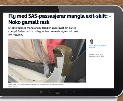 Bericht in der Zeitung NRK: Armlehne mit Klebeband.