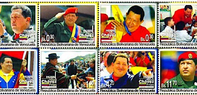 Briefmarken zu Ehren von Hugo Chavez: Venezuela zerfällt, die Regierung versucht die Lage mit Personenkult zu beschönigen.