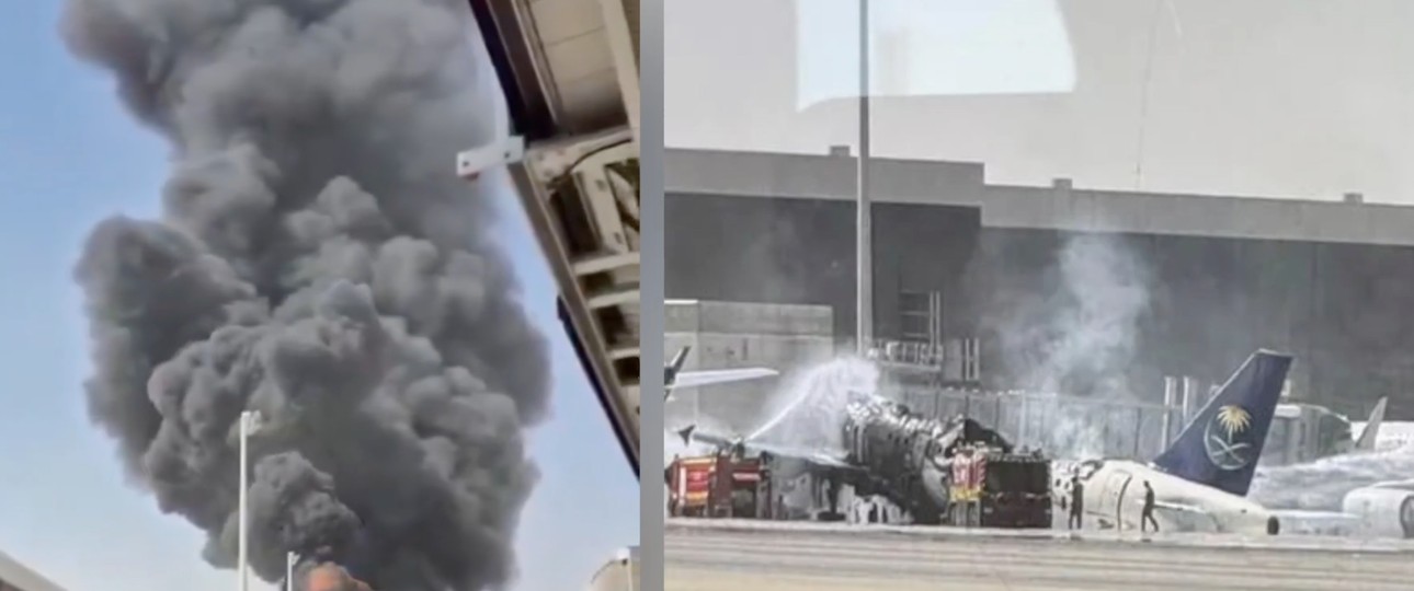 Bilder vom Flughafen Riyadh: Eine Rakete soll ein Flugzeug getroffen haben.