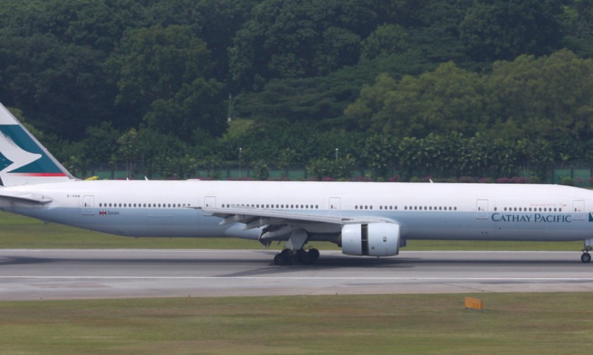 Boeing 777-300 ER von Cathay Pacific:  Musste in Hongkong heftig bremsen.