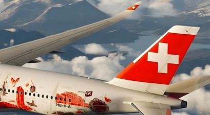 Hinterer Teil des ersten Airbus A350 von Swiss: Der weiße Streifen auf der Heckflosse ist klar sichtbar.