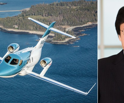 Honda Jet Elite und Honda-Aircraft-Chef Fujino.