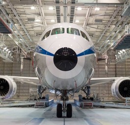 El Als Dreamliner im Jubiläums-Look: Hier zu sehen bei Boeing.